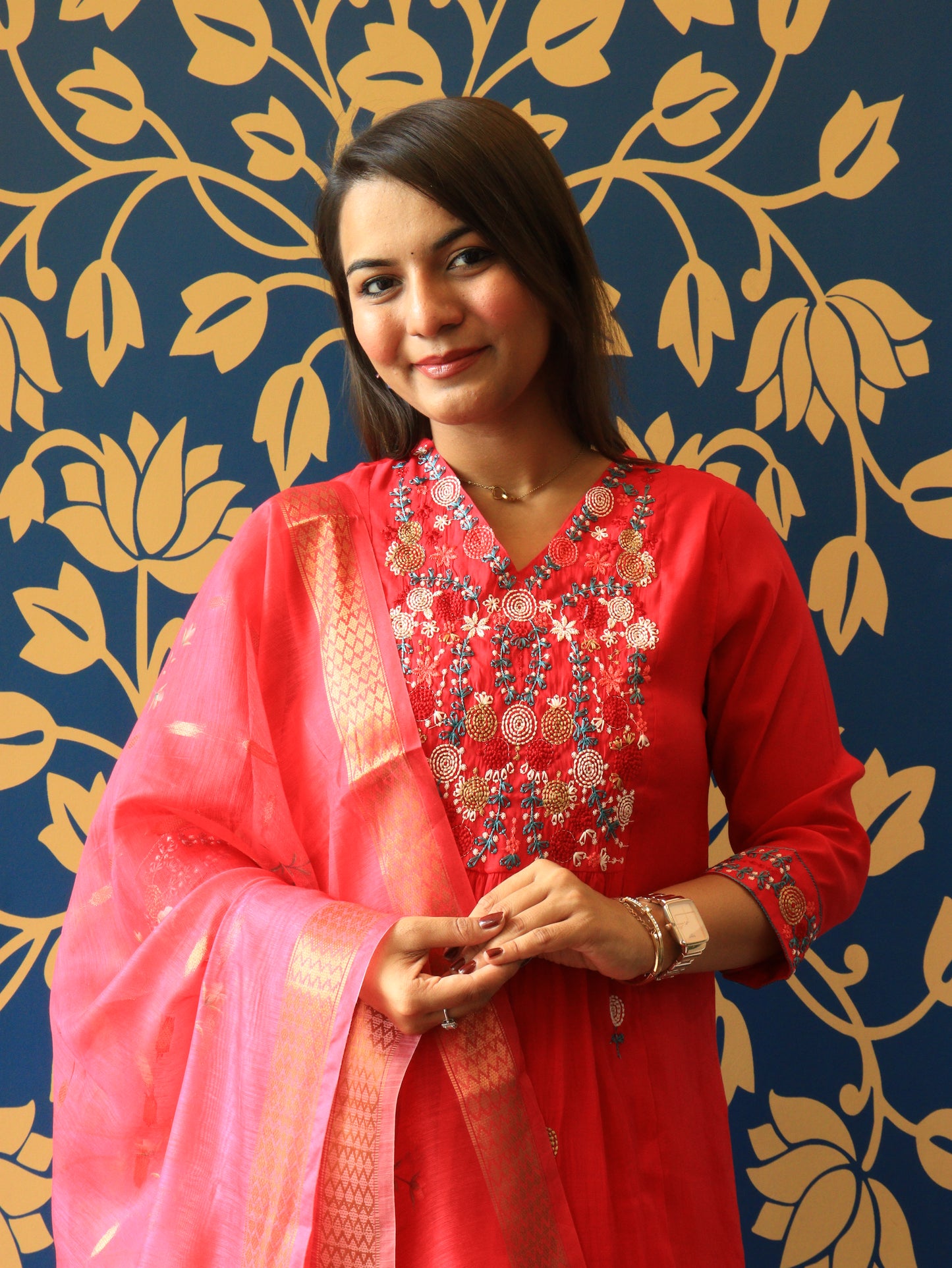 Floral Threadwork Kurta Set