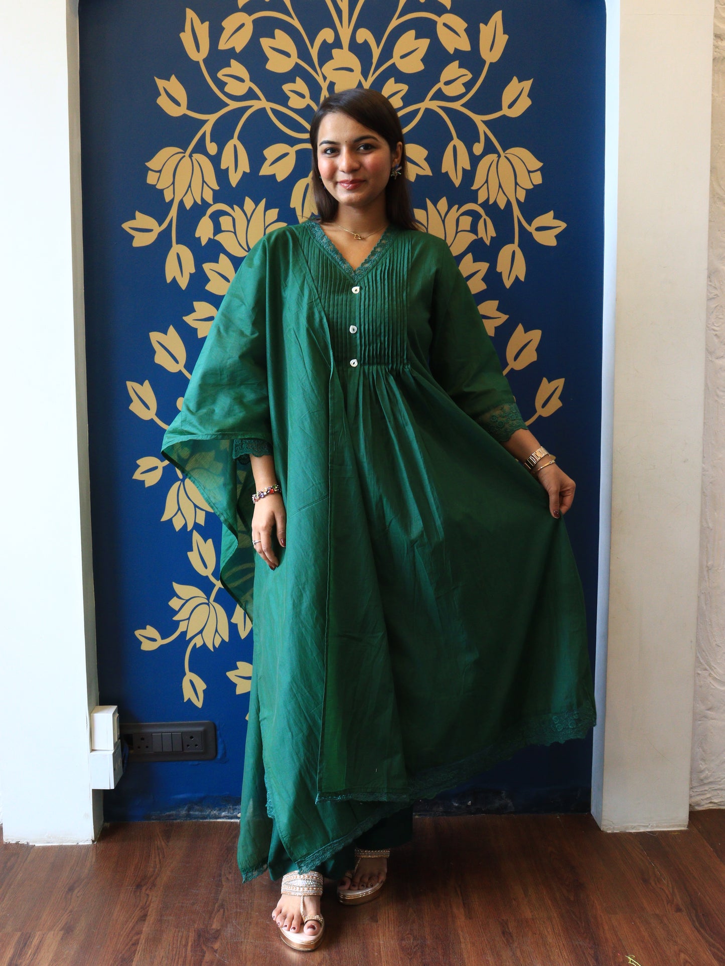 Emerald Grace 3-Piece Pleated Kurta Set