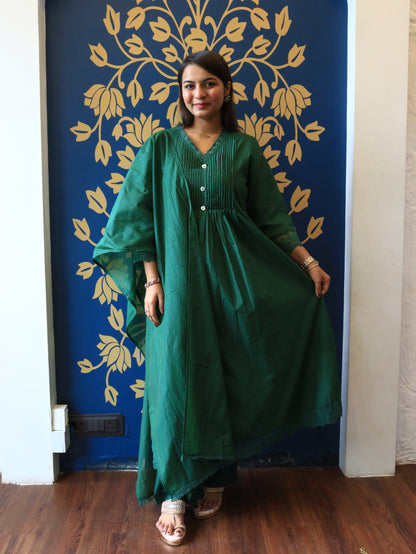 Emerald Grace 3-Piece Pleated Kurta Set