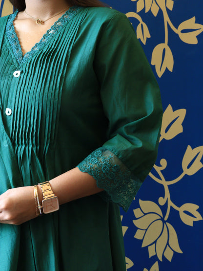 Emerald Grace 3-Piece Pleated Kurta Set