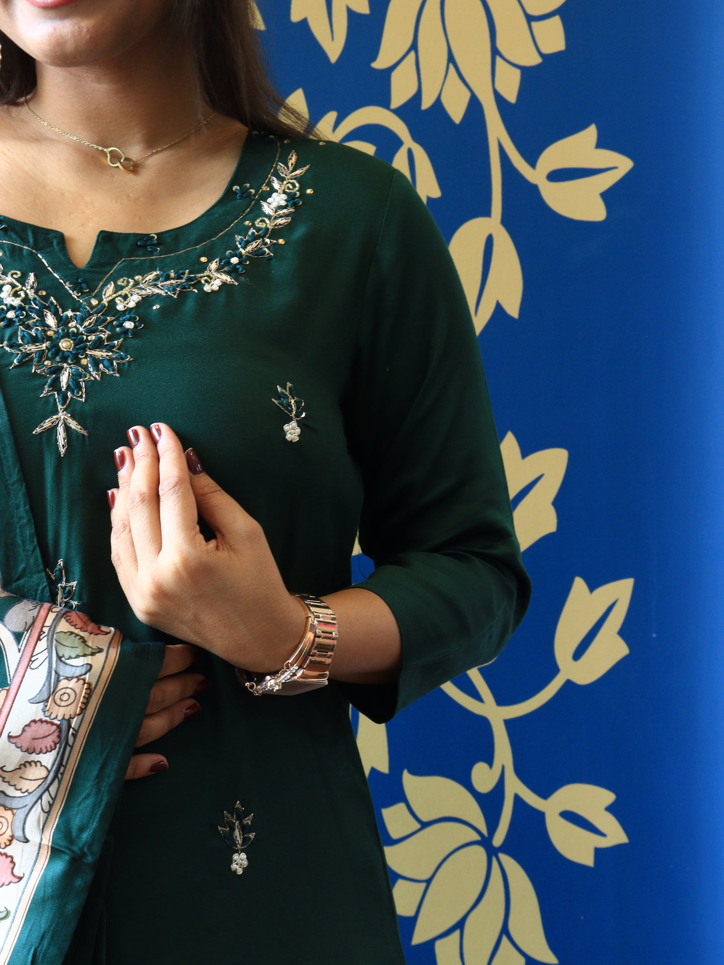 Embroidered Silk Straight Suit Set with Digital Print Dupatta