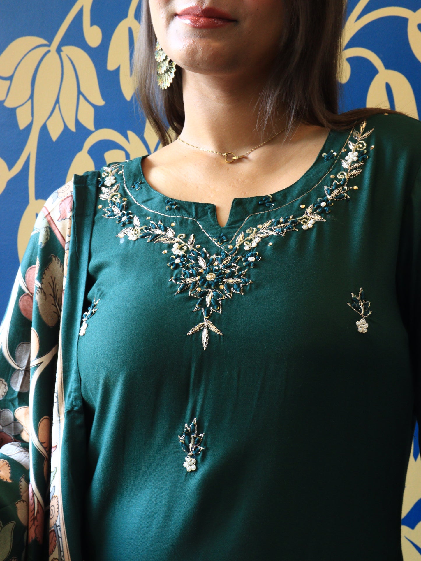 Embroidered Silk Straight Suit Set with Digital Print Dupatta