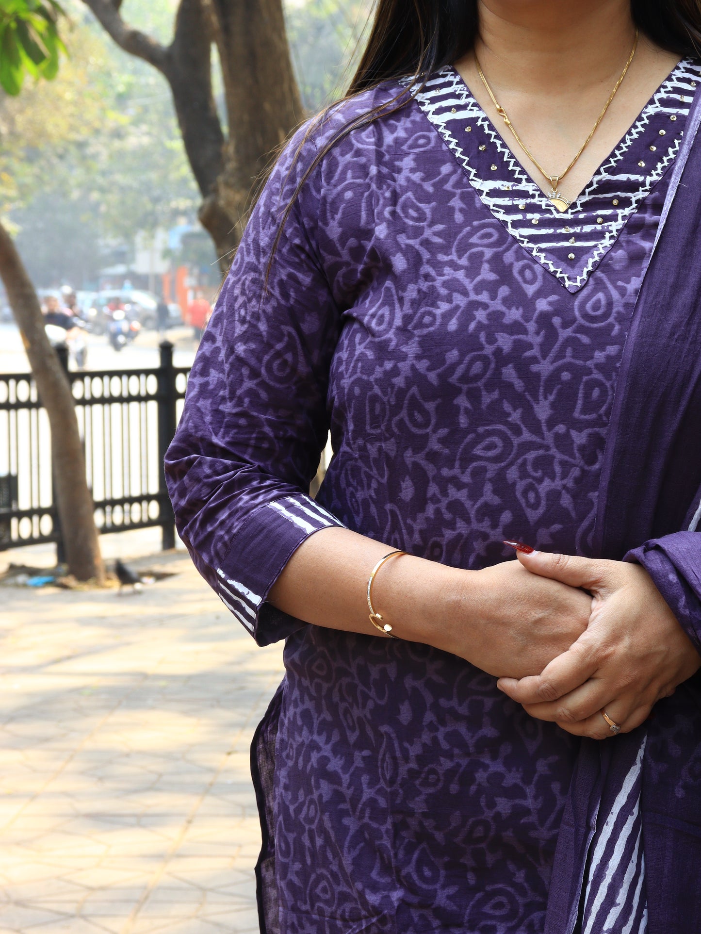 Indigo Purple Printed Kurta Pant Dupatta Set