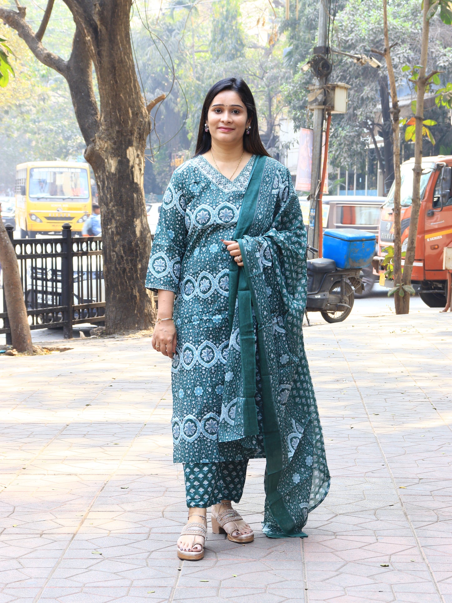 Bloom Handblock Printed Cotton Kurta Set With Dupatta