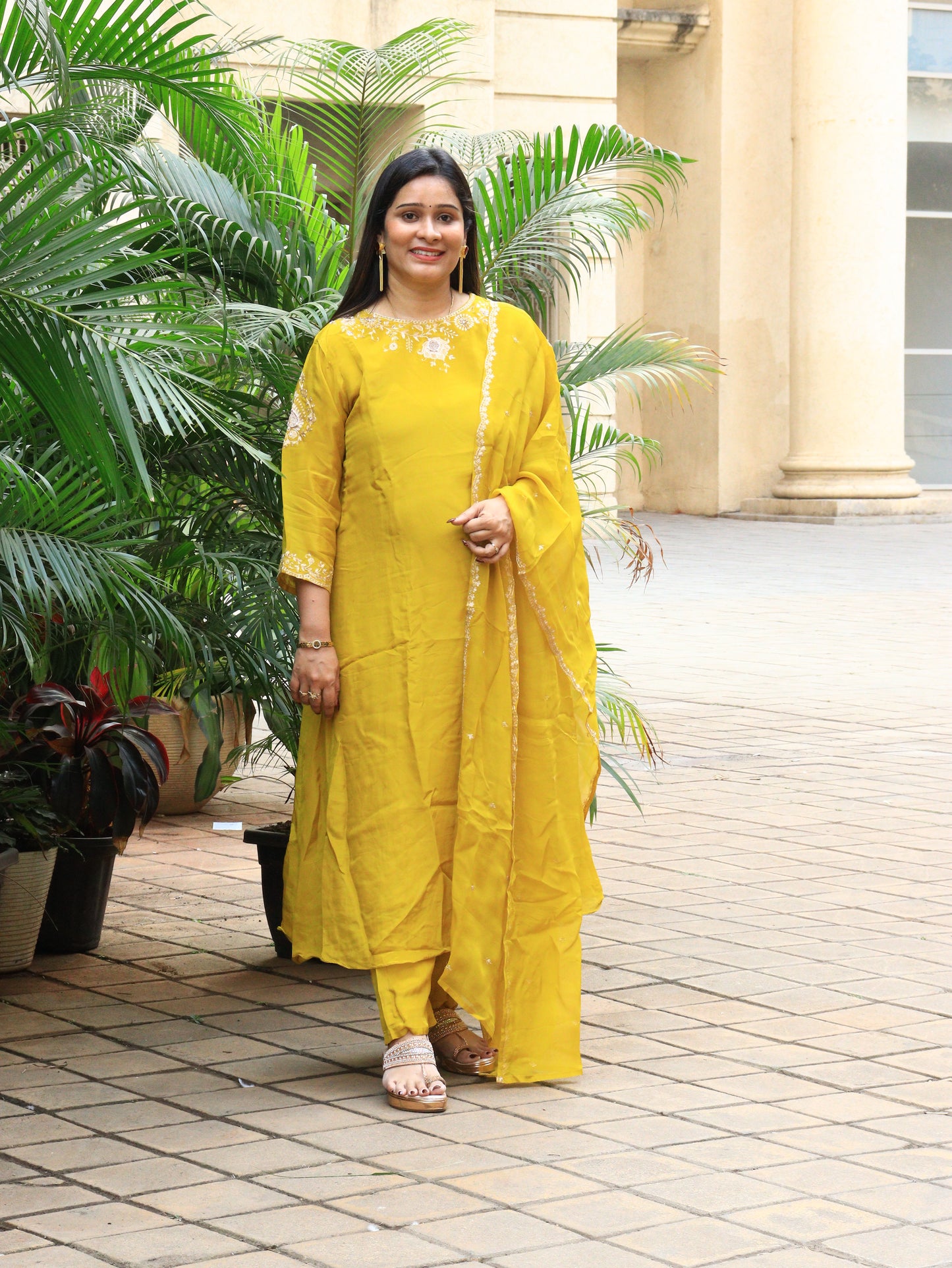 Sunlit Bloom Embroidered Kurta Set with Dupatta