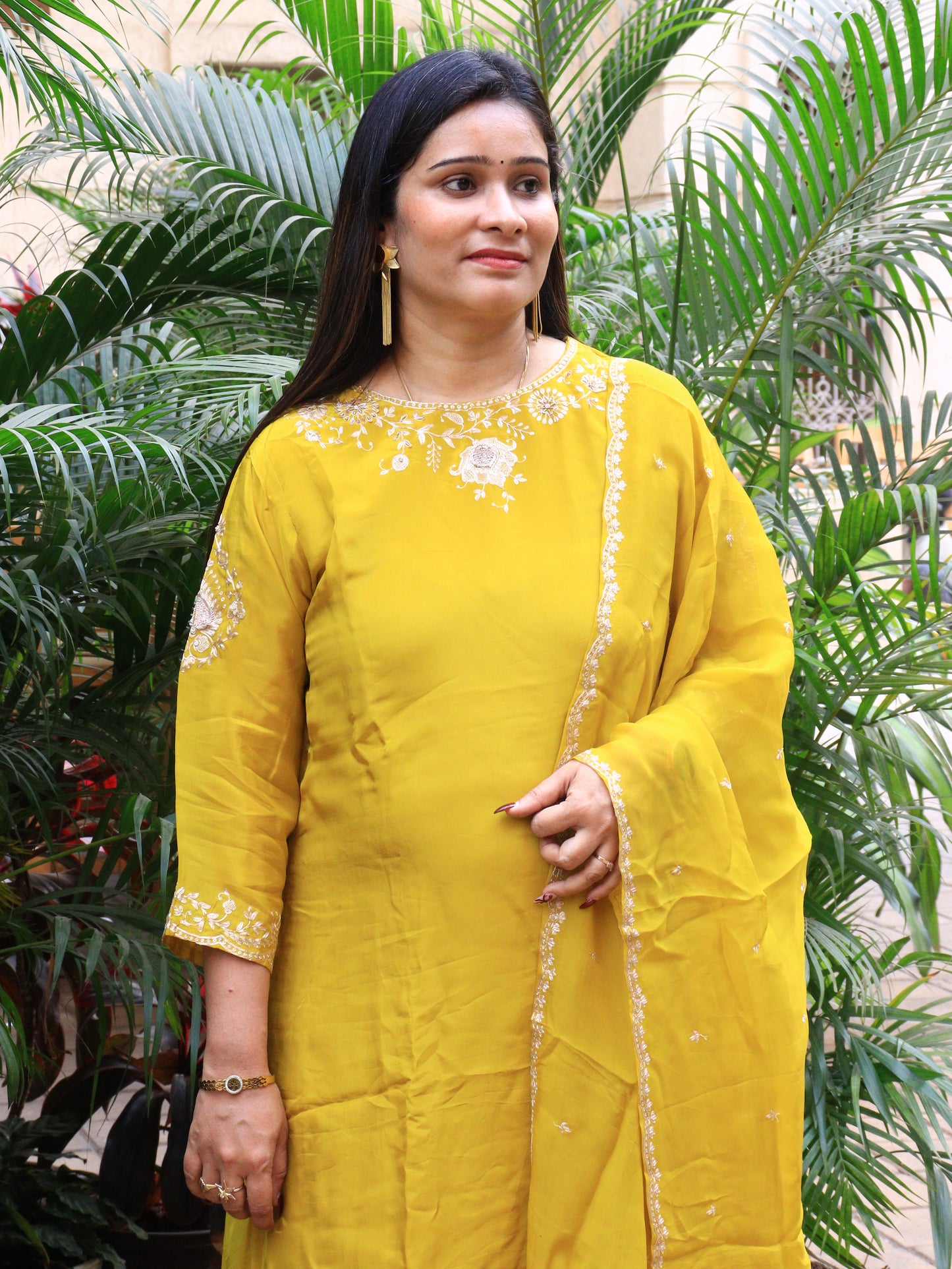 Sunlit Bloom Embroidered Kurta Set with Dupatta