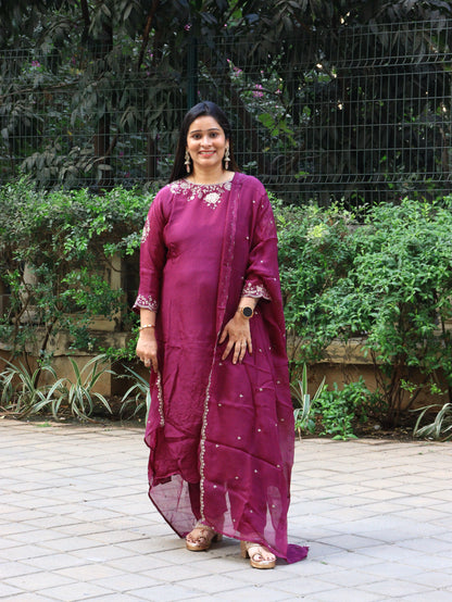 Sunlit Bloom Embroidered Kurta Set with Dupatta