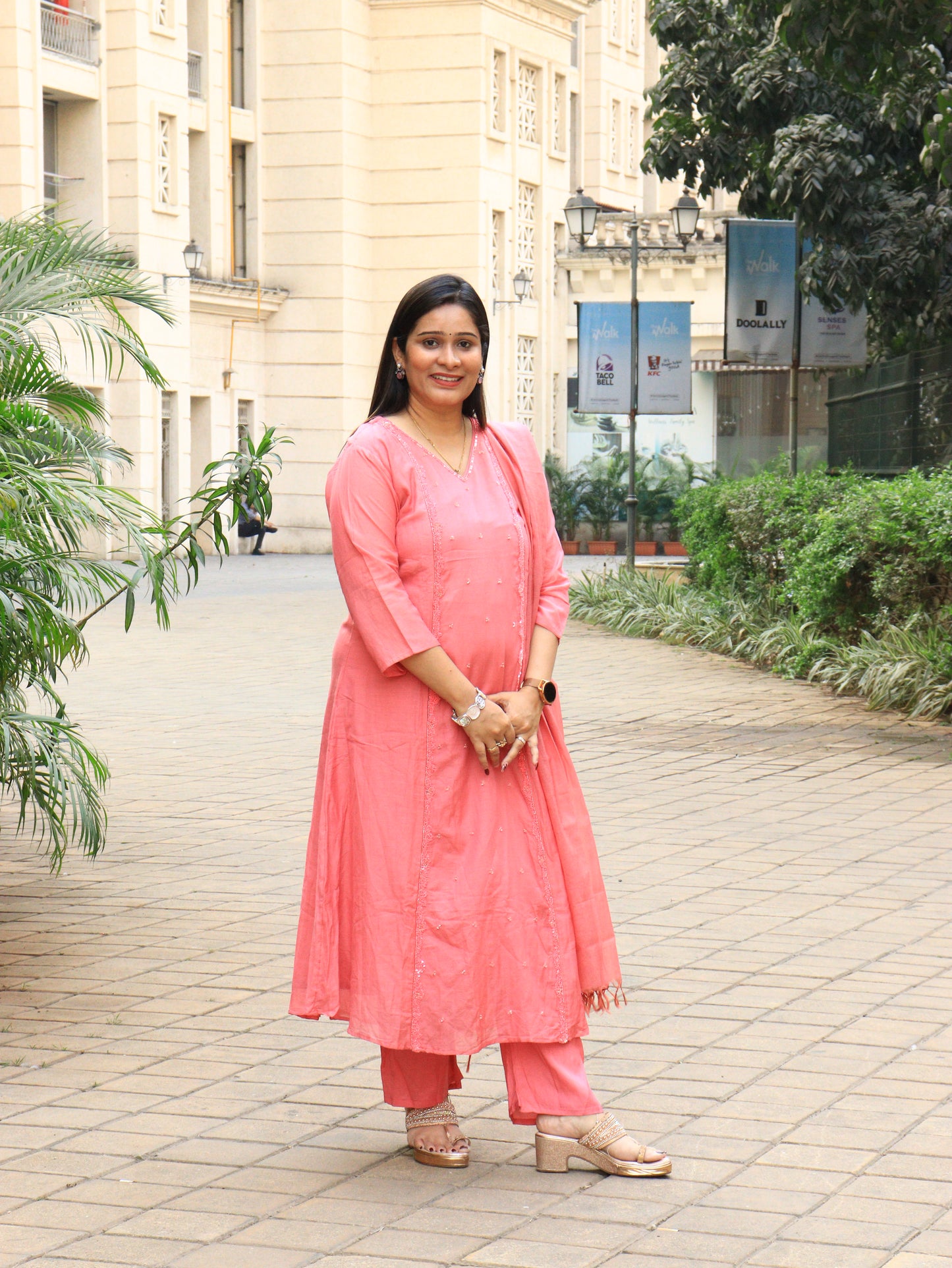 Lavender & Peach Ombre Chanderi Kurta Set with Dupatta
