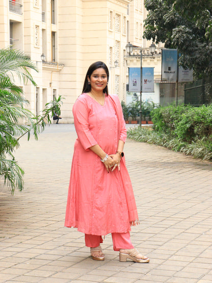 Lavender & Peach Ombre Chanderi Kurta Set with Dupatta