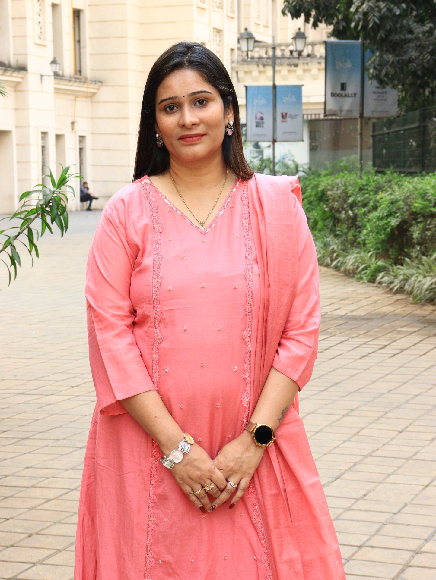 Lavender & Peach Ombre Chanderi Kurta Set with Dupatta