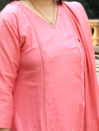 Lavender & Peach Ombre Chanderi Kurta Set with Dupatta