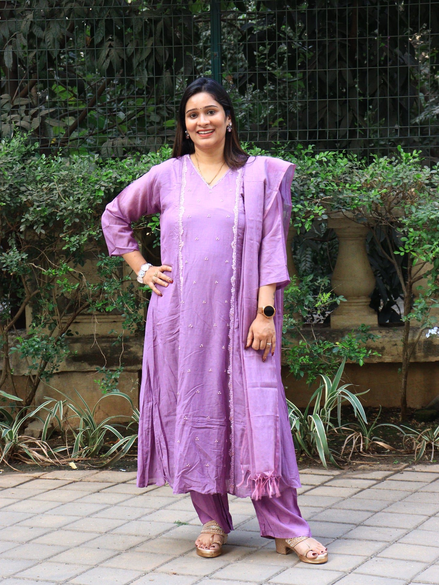 Lavender & Peach Ombre Chanderi Kurta Set with Dupatta