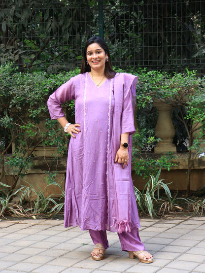 Lavender & Peach Ombre Chanderi Kurta Set with Dupatta