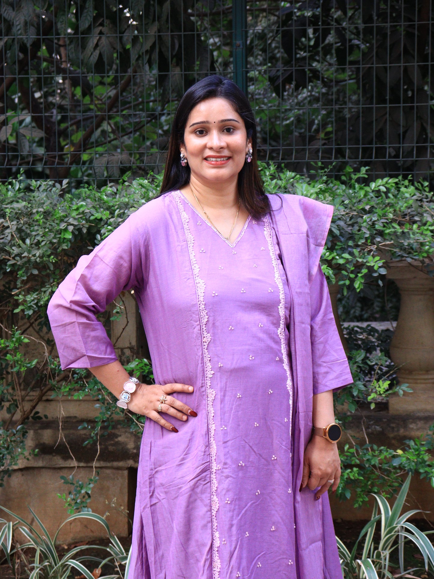 Lavender & Peach Ombre Chanderi Kurta Set with Dupatta