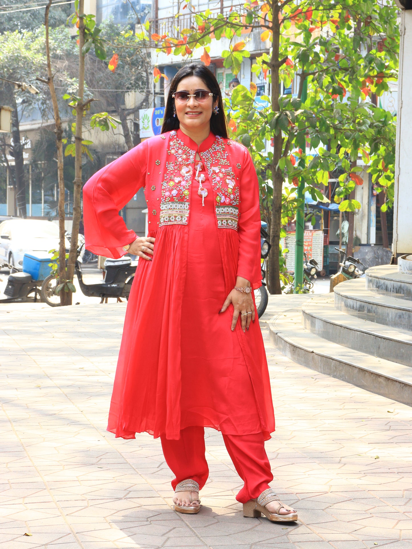 Hand-Embroidered Floral Yoke Kurta Set
