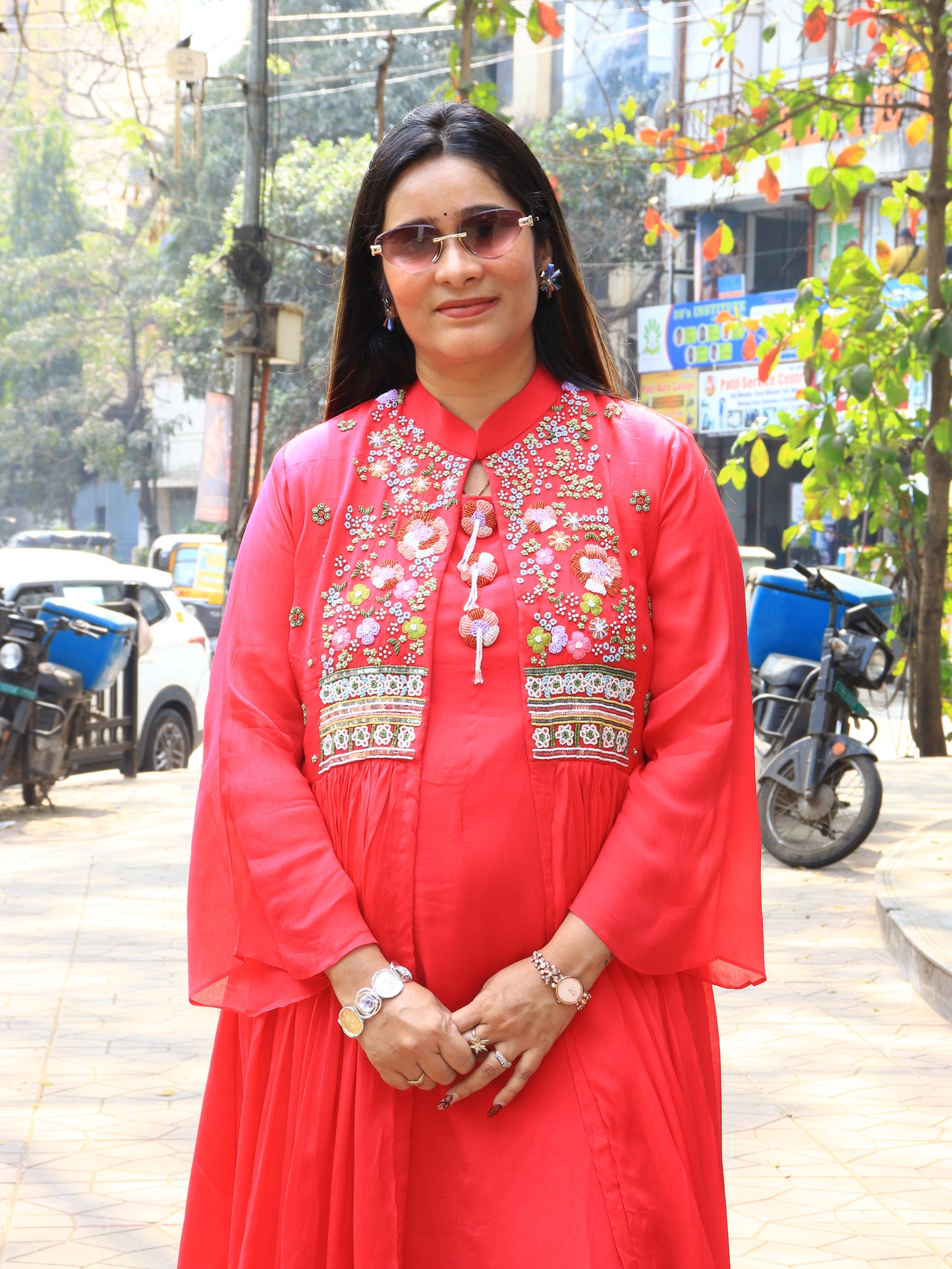 Hand-Embroidered Floral Yoke Kurta Set