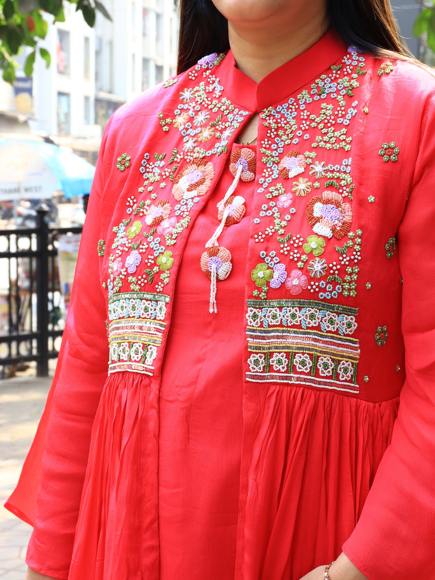 Hand-Embroidered Floral Yoke Kurta Set