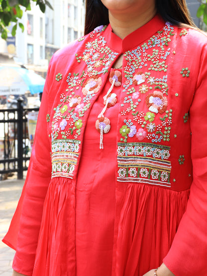 Hand-Embroidered Floral Yoke Kurta Set