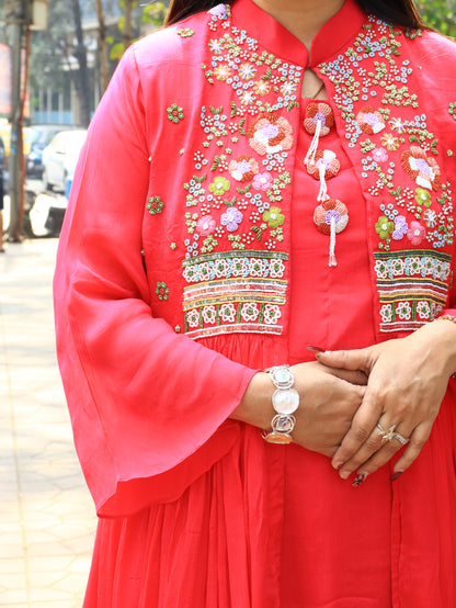 Hand-Embroidered Floral Yoke Kurta Set