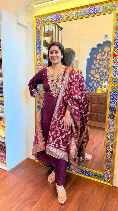 Festive Glam Handcrafted Silk Suit Set