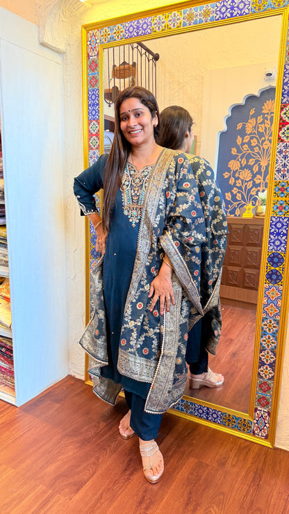 Festive Glam Handcrafted Silk Suit Set