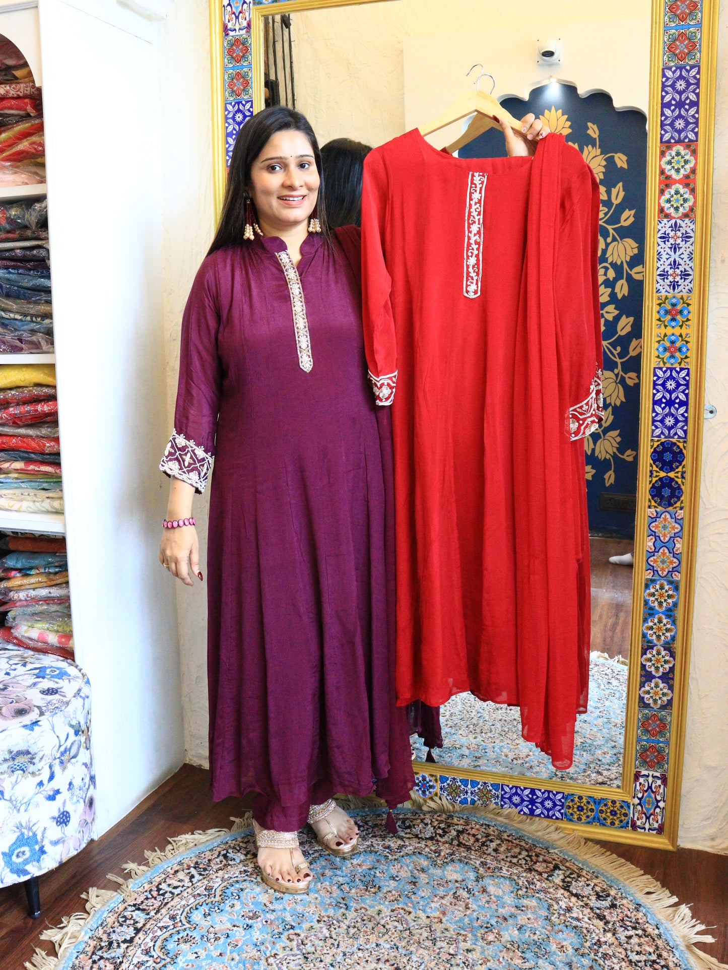 Zari-Work Silk Anarkali Set