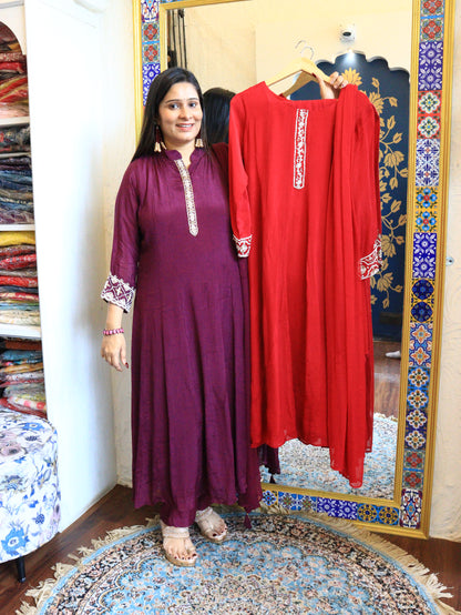 Zari-Work Silk Anarkali Set