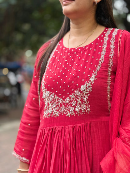 RED MUL COTTON GOWN SET