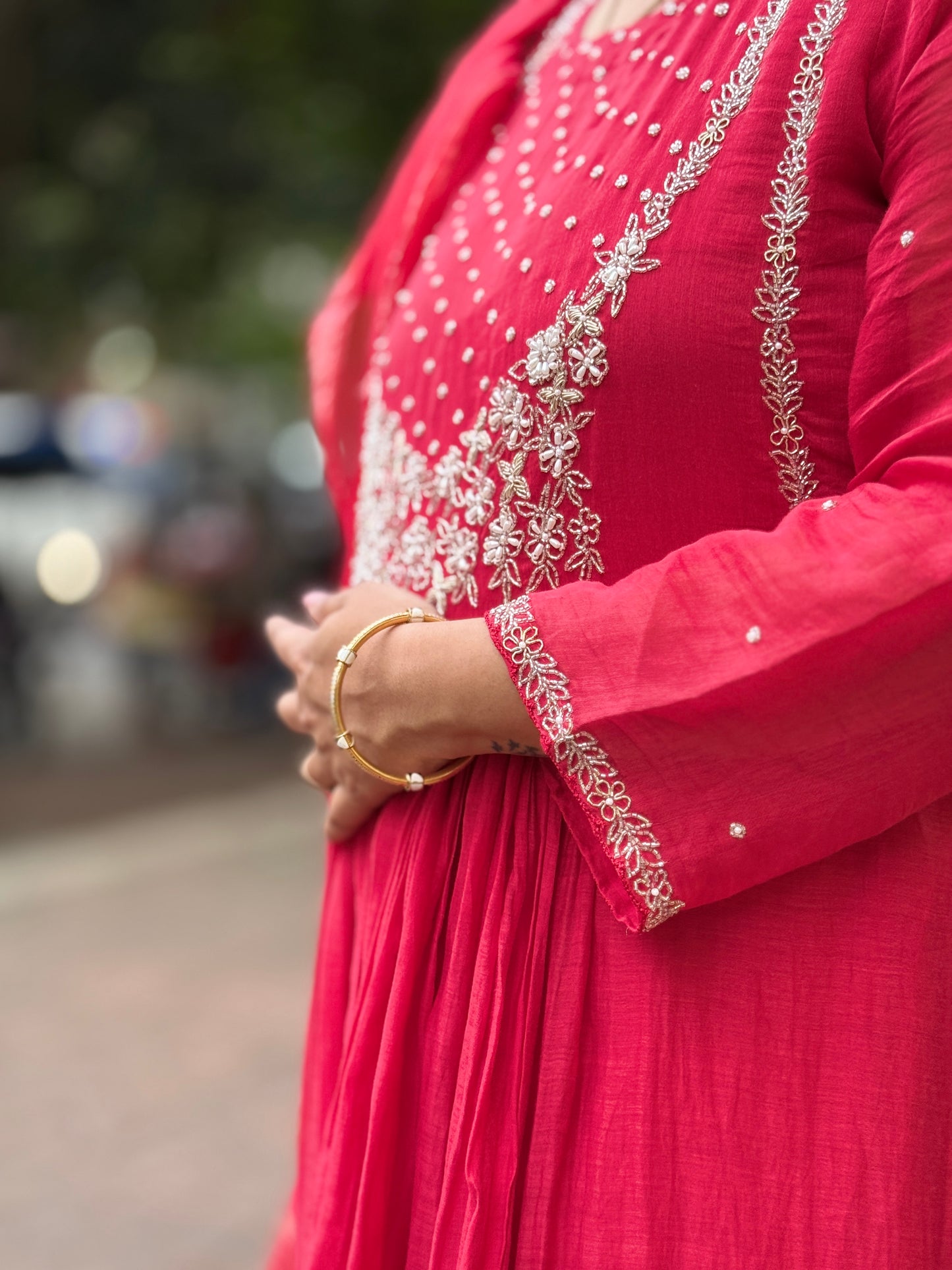 RED MUL COTTON GOWN SET