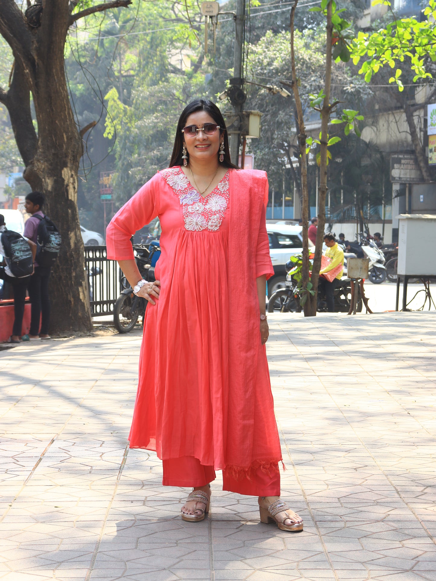 Blossom Grace Anarkali Suit Set – Lavender Pink