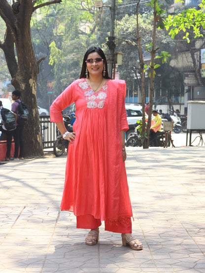 Blossom Grace Anarkali Suit Set – Lavender Pink