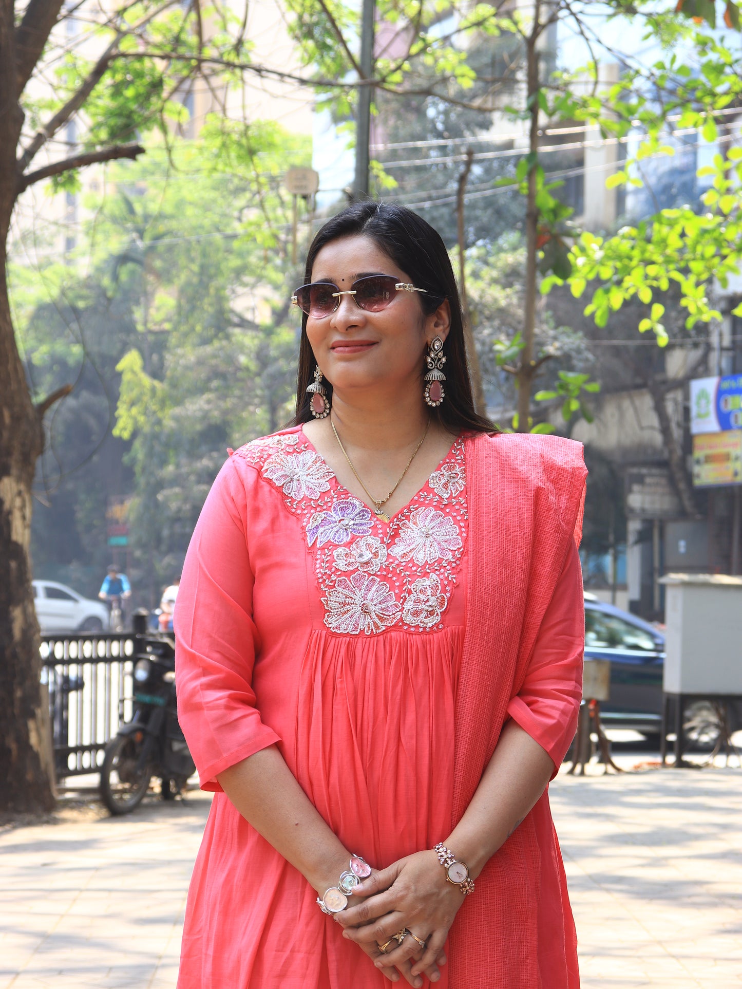 Blossom Grace Anarkali Suit Set – Lavender Pink