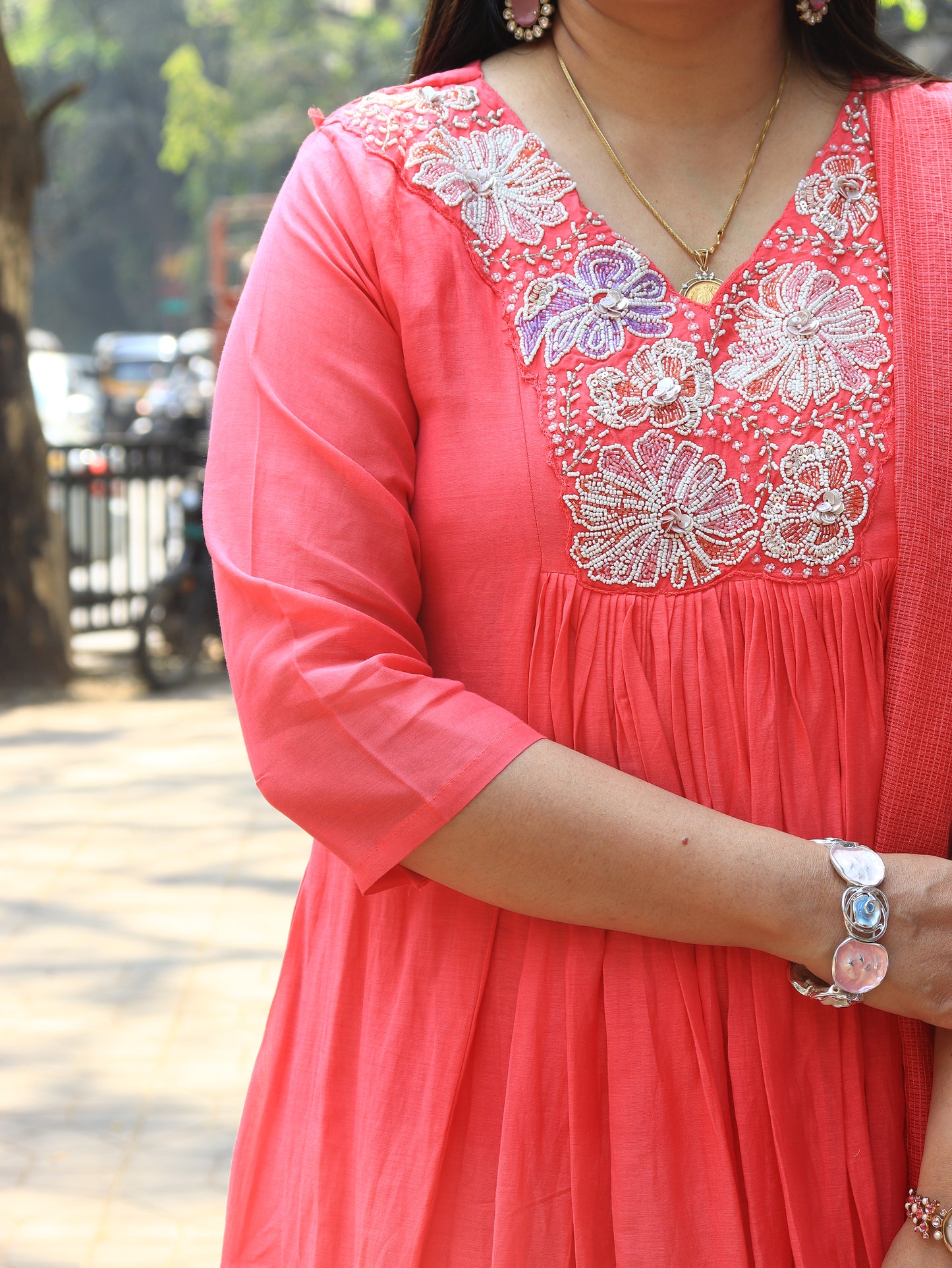 Blossom Grace Anarkali Suit Set – Lavender Pink