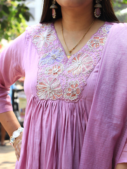 Blossom Grace Anarkali Suit Set – Lavender Pink