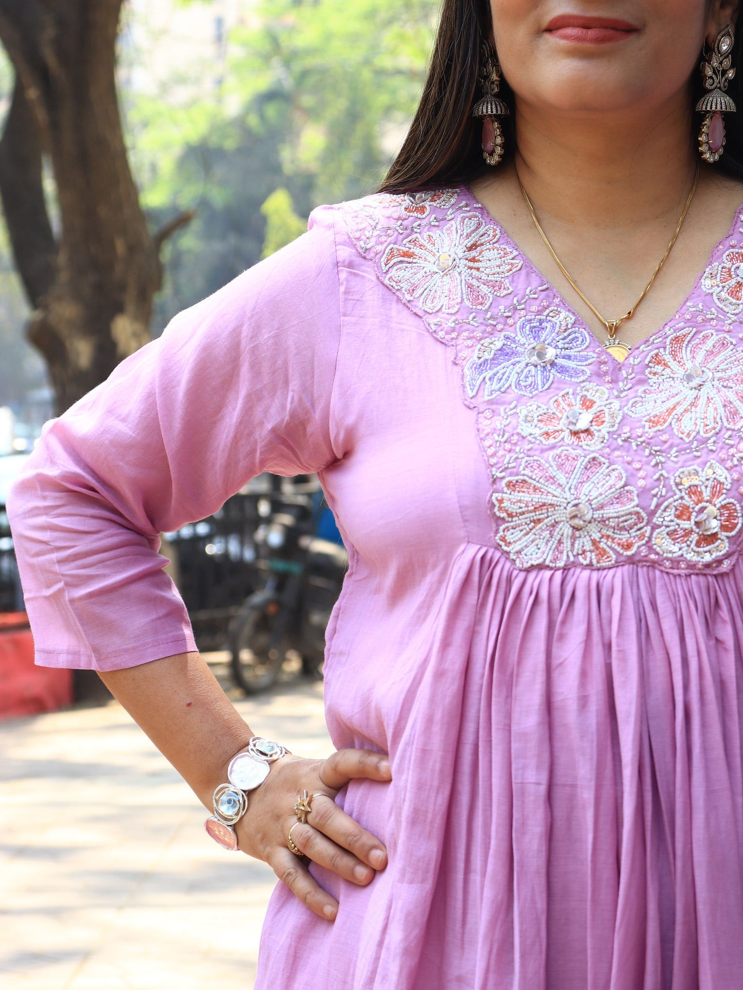 Blossom Grace Anarkali Suit Set – Lavender Pink