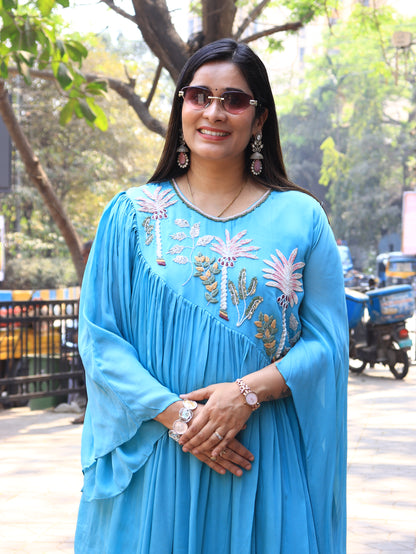 Aqua Bloom Embroidered Kaftan Co-Ord Set