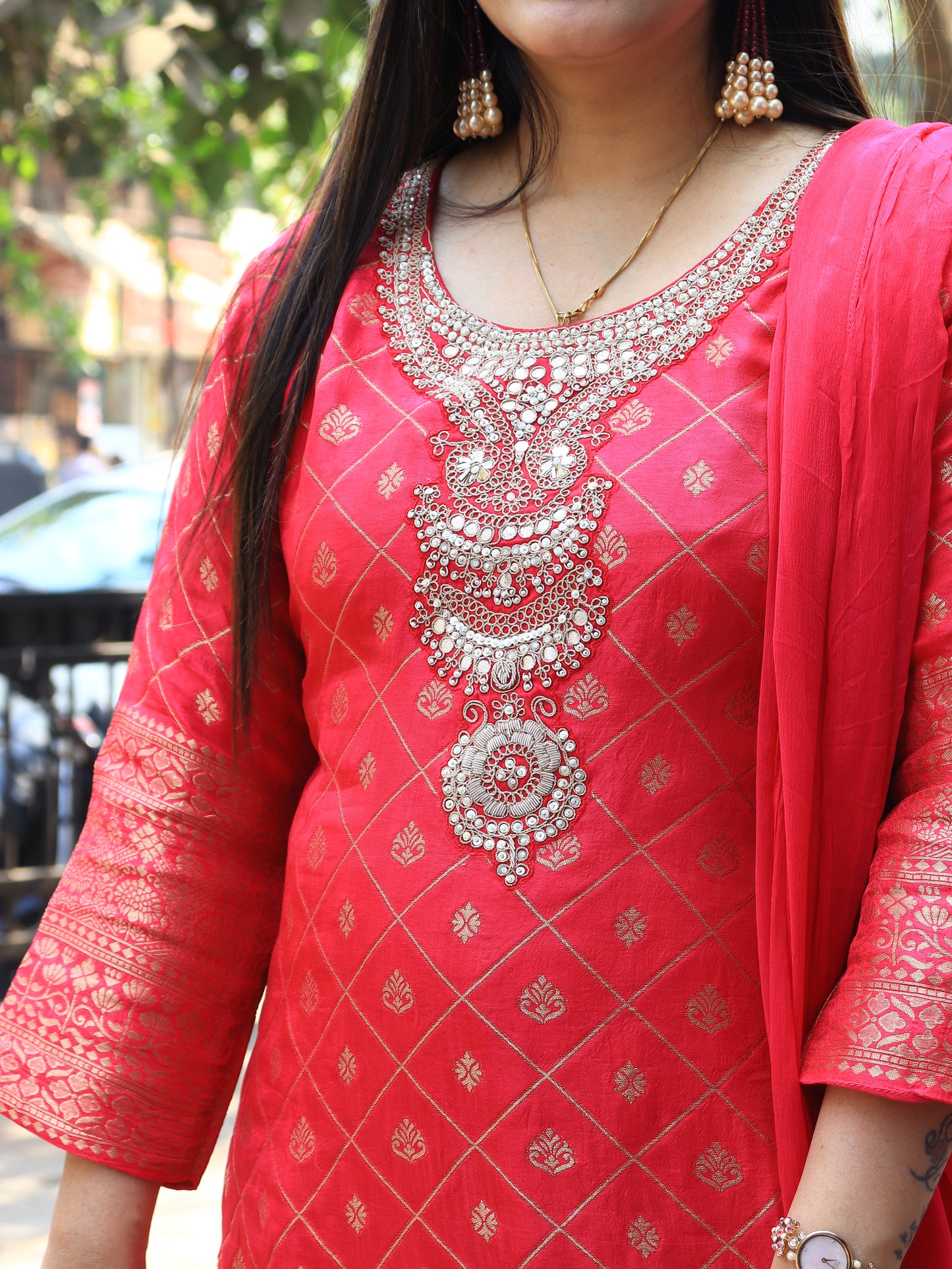 Rani Pink Heritage Weave Silk Sharara Ensemble