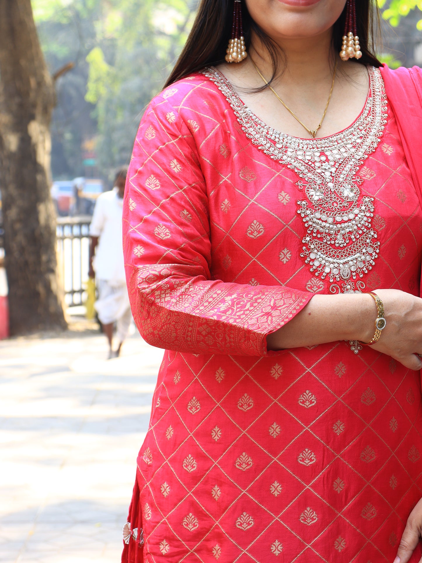Rani Pink Heritage Weave Silk Sharara Ensemble