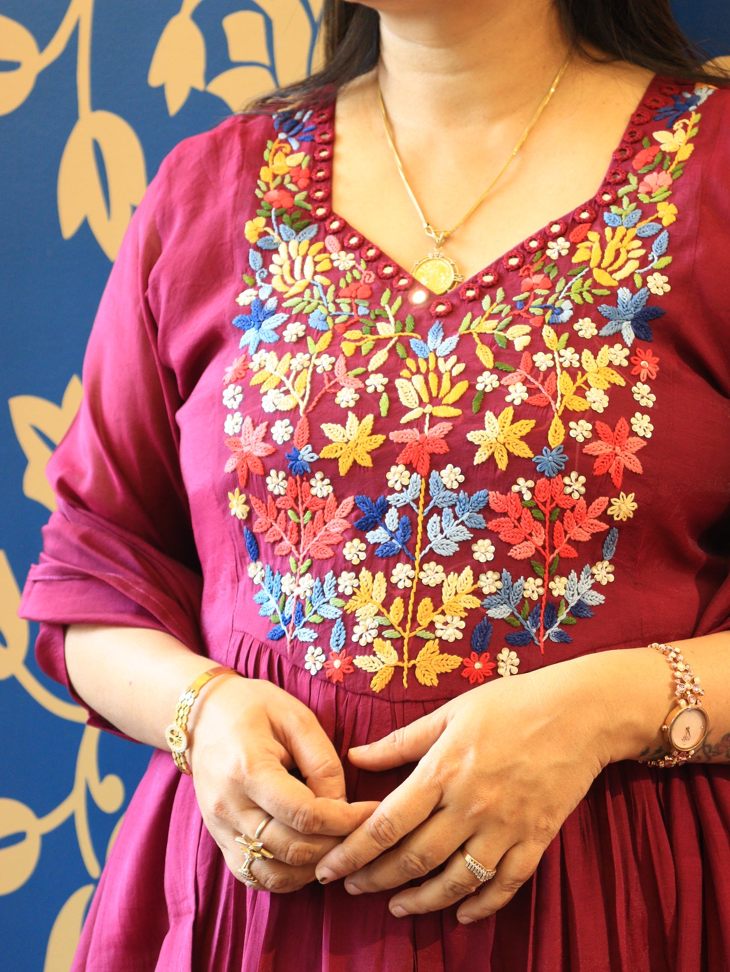 Vibrant Flora Hand-Embroidered Anarkali Set