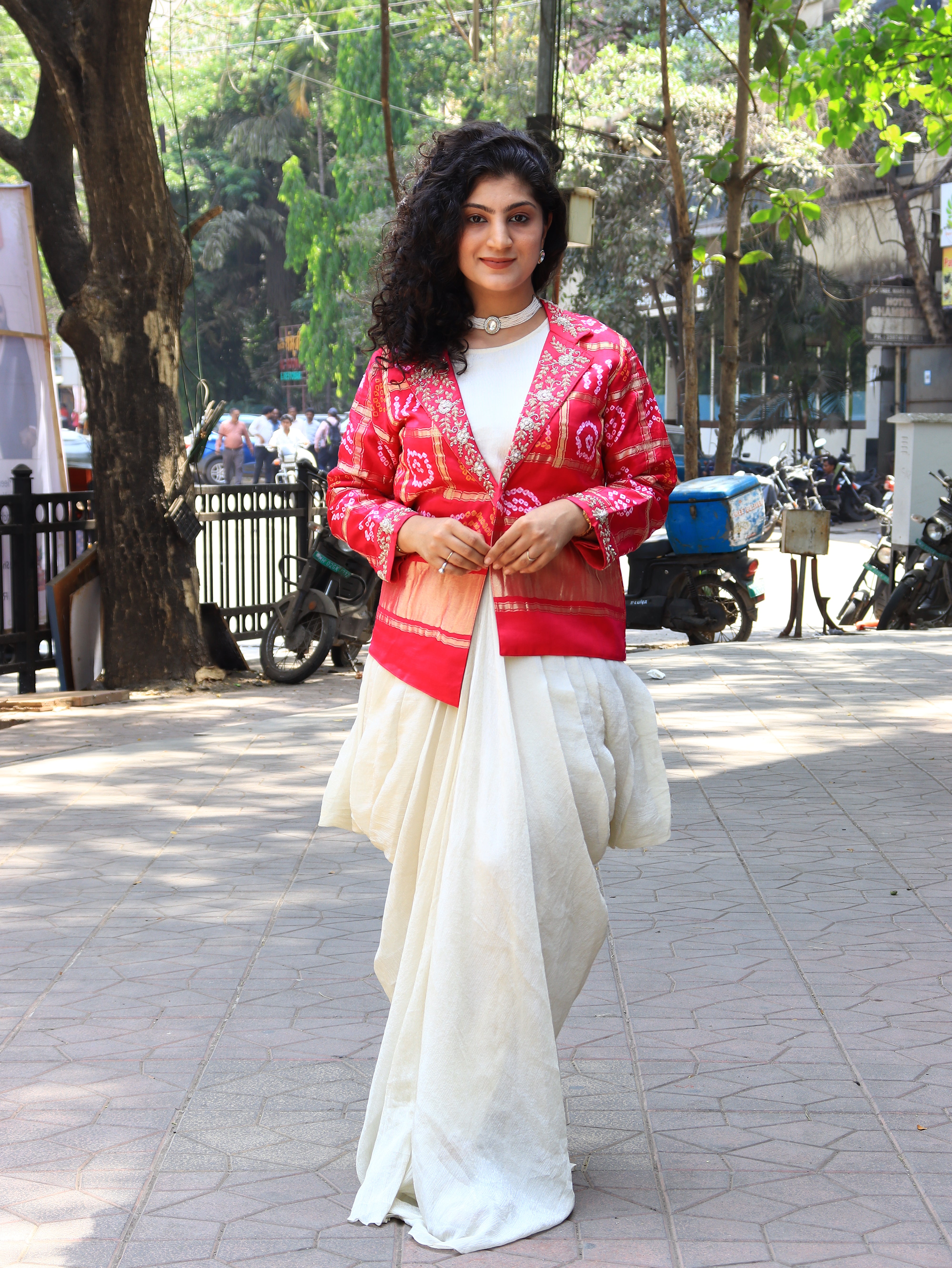 Crimson Bandhani Fusion Blazer Set