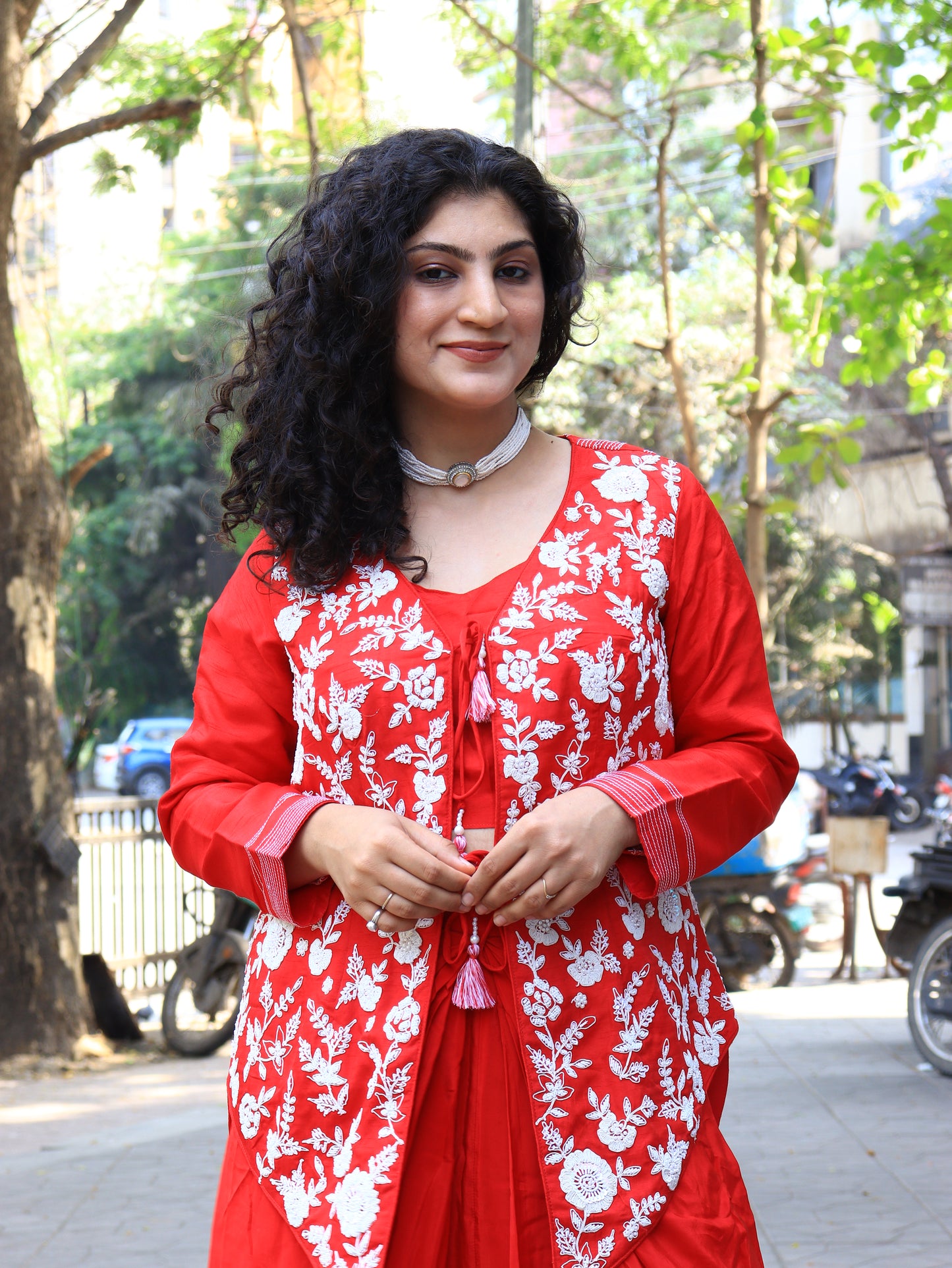 Ethereal Crimson Dhoti-Style Indo-western Set