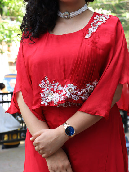 Royal Azure & Scarlet Cape Indo-Western