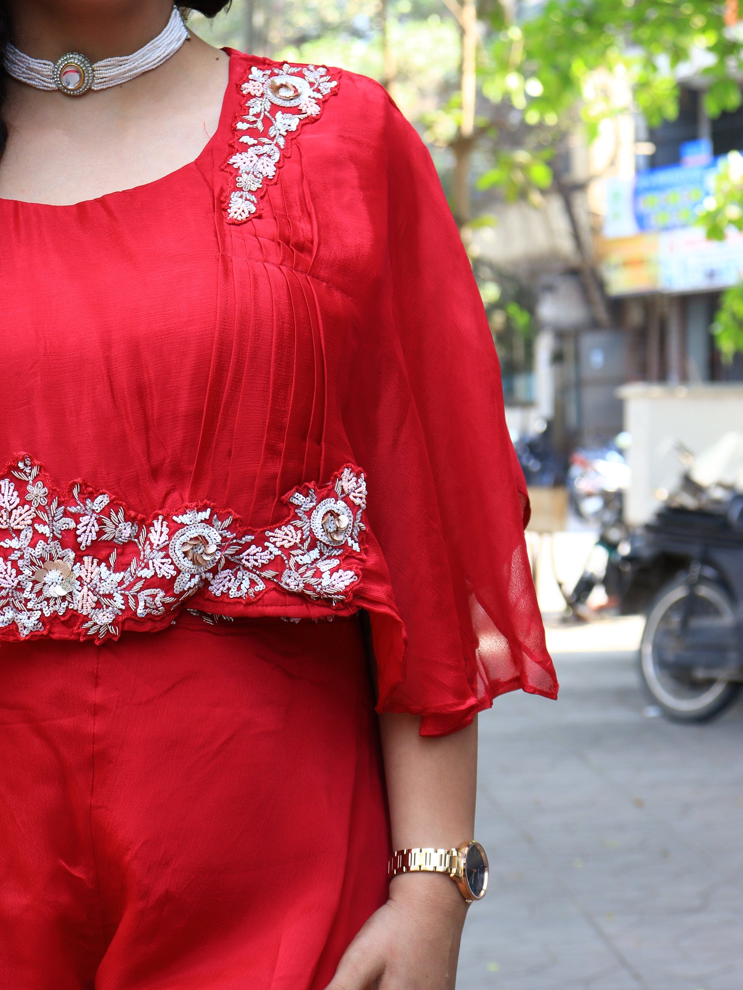 Royal Azure & Scarlet Cape Indo-Western