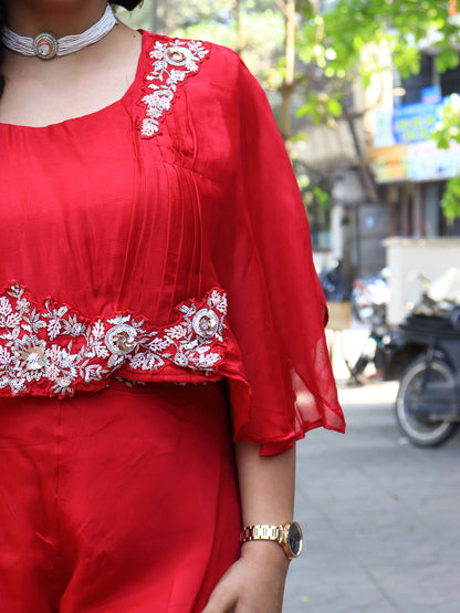 Royal Azure & Scarlet Cape Indo-Western