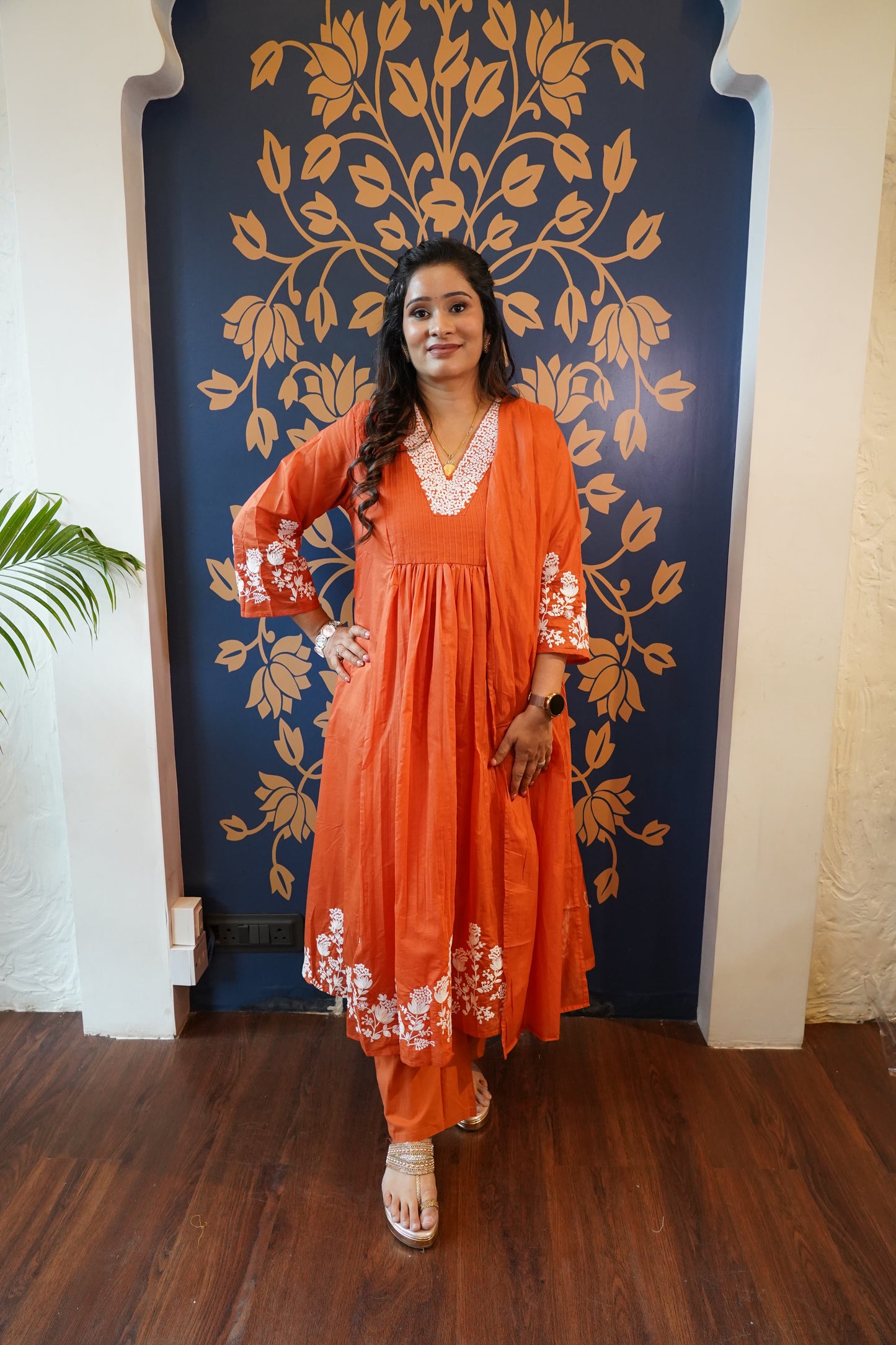 Rust Orange A-Line Kurta Set