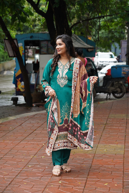 Emerald Grace Embroidered Suit Set