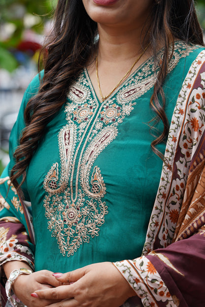 Emerald Grace Embroidered Suit Set