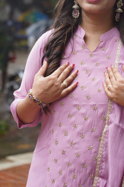 Blush Pink Hand-Embroidered Suit Set