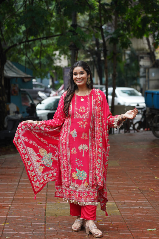 Peacock Garden Pink Suit Set