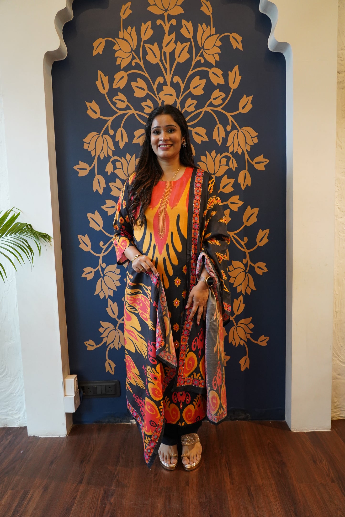 Sunset Glow Ikat-Print Suit Set